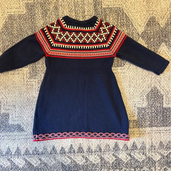 Hanna Andersson Baby Girls Holiday Red Snowflake Fair Isle Stripe Sweater Dress - Picture 3 of 3